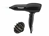 BEPER 40.979 Asciugacapelli 2000 Watt, con Diffusore e Concentratore inclusi, Manico antiscivolo, Nero