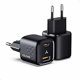 VOLTME Caricatore USB-C 30W Caricatore Rapido GaN 2-Pack PD3.0 e PPS, Alimentatore USB-C Spina USB USB C, Adattatore USB C Porte Doppio per iPhone 14/13/12, MacBook Air, Samsung, Galaxy, Nero