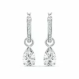 Swarovski Orecchini Pendenti Attract, Taglio Pear, Bianchi, Placcato Rodio