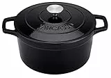 vancasso Cocotte Forno, Casseruole Ghisa con Doppia Impugnatura per Pane Forno, Pentola Smaltato per Stufato, Adatta a Tutte le Fonti di Calore, Dutch Oven Rotonda 5 L, 26 cm, Nero