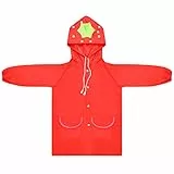 Vesaneae Impermeabile per Bambini, Giacche da Pioggia con Cappuccio per Ragazzi Ragazze, Carino Cartone Impermeabili, Riutilizzabile Cappotto di Pioggia Bambini per Attività All'aperto (Rosso)