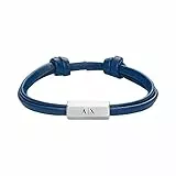 Armani Exchange Bracciale Da Uomo, Lunghezza: 310mm, Larghezza: 20mm Bracciale In Pelle Blu, AXG0094040