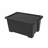 Rotho Evo Easy Scatola portaoggetti 44l con coperchio, Plastica (PP riciclata), nero, 44l (58,5 x 39,0 x 28 cm)