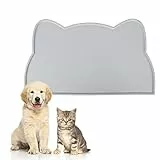 Tappetino Ciotola Cani e Gatti,Tappetino per Ciotola di Cibo, Antiscivolo Silicone Tappetini Cibo Tappetino Sottociotola Impermeabile, 44x25 cm (Grigio)