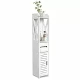 Cocoarm Mobile da Bagno per Toilette Armadietto in Legno Bianco Armadietto Terra da Bagno Mobile Autoportante Scaffale per Ripiani in Tessuto 80x15.5x15CM