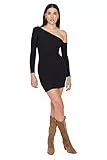Trendyol Abito da Donna in Maglia con Colletto Asimmetrico Aderente Vestito, Nero, XL
