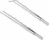 MMOBIEL 2 Pinzette in acciaio inossidabile/molle 27 cm lunghe dritte/curve con punta dotata di chiusura zigrinata di precisione per aquascaping, giardinaggio, cucina, lavori industriali