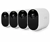 Arlo Essential Telecamera Wi-Fi Esterno Senza Fili, 1080p HD, 130° Visione Notturna, Sirena, Rilevamento Movimento, Audio Bidirezionale, 90 Giorni Arlo Secure Inclusi, 4 Telecamere, Bianche