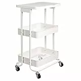 Amazon Basics - Carrello da cucina/multiuso in metallo con 2 cesti e ripiano, colore bianco