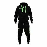 Perseo Sport Tuta Givova PS_LF21 Cotone Felpato Con Cappuccio Fitness Relax Training Calcio Volley Basket (M, Nero/Verde Fluo)