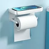 Uootach Porta Carta Igienica senza foratura in Alluminio, da parete con Ampi Ripiani, autoadesivo Montaggio, Portarotolo Adatto per bagno, cucina(bianco)