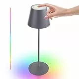 uuffoo Lampada da Tavolo LED Ricaricabile, Lampada Touch Sense Dimmerabile 8 Colori, Impermeabile IP54 Cordless per Interni ed Esterni, Campeggio, Camera da Letto, Soggiorno, BBQ (A,Grigio)