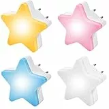 Pipihome Presa Luce Notturna con Sensore Crepuscolare e Dimmerabile Automatico, Confezione da 4 Luci di Orientamento Luce Notturna a LED Lampada per Bambini per Cameretta, Scale, Corridoio (Stella)