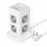 TESSAN Ciabatta Multipresa con USB C e 8 Prese, Multipresa Protezione Sovratensione con 3 USB A e 1 USB C, Ciabatta Elettrica con Interruttore, Multipresa Elettrica 2 metri, Multipresa Schuko 3600W