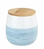 Wenko Barattolo Mala, 1 l, in Ceramica di Alta qualità, Colore Bianco, con Decorazione ad Acquerello in Blu, Coperchio in bambù Certificato FSC® con Anello in Silicone per conservare ermeticamente, Ø