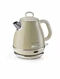 Ariete Bollitore Vintage 2868, Bollitore Elettrico con Base Cordless a 360°, Spegnimento Automatico, Capacità 1 L, Acciaio Inossidabile, 1600W, Beige