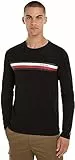 Tommy Hilfiger RWB Monotipo Petto Stripe LS Tee L/S T-Shirt, Black, M Uomo
