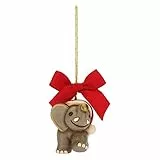 THUN® - Mini Elefante da Appendere - Addobbo Natalizio per Albero con Fiocco Rosso - Ceramica - I Classici