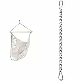 VOUNOT Poltrona Sospesa da Giardino 2 Cuscini, Sedia Amaca Altalena Macrame con Braccioli/Traversa in Legno & KLIFFH & Auml;NGER Catena di Sospensione con Due moschettoni per sedie sospese