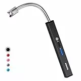 RONXS Accendino Elettrico Candele, Quadrata Ricaricabile Accendino Arco con Display a LED, Interruttore di Sicurezza con Collo Flessibile e Lungo per Campeggio Cucina BBQ Fuochi D'artificio