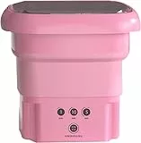 Piccola lavatrice pieghevole, portatile con rotazione forte, colore blu con cestello di scarico, leggera e facile da trasportare (rosa)
