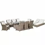 Tidyard 11 pz Set di Mobili da Giardino Esterno Set da Pranz con Cuscini Set da Giardino in Rattan Tavolo e Sedie