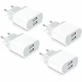 4-Pack Caricatore USB, 2.1A/5V Presa for iPhone 14 13 12 11 Pro Max XS XR X 8 7 6 6S Plus iPad Samsung Galaxy, 2 Port Spina Spine Caricabatterie Alimentatore Muro Adattatore Carica Batterie Nisiyama
