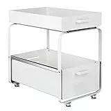 HUOLE Organizzatore sotto lavello - Cassetto portaoggetti in metallo - Supporto scorrevole con separatori per spezie, doccia,ripostiglio, cucina, bagno, sotto lavello, ripiani da garage - bianco