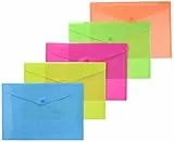Alevar Busta con Bottone Formato A4, Portadocumenti in Polipropilene con Chiusura a Pressione, Colori Fluo Assortiti, Confezione da 5 Pezzi