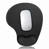 TECOOL Tappetino Mouse con Gel Poggiapolsi [24 x 21 cm] Office Mousepad Ergonomico - Base di Aspirazione Antiscivolo - Superficie in Microfibra - per Computer e Laptop, nero