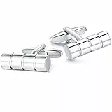 HONEY BEAR Gemelli per Uomo -Cilindro Acciaio Inox, per Camicia Il Matrimonio di Business Argento