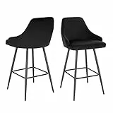 Lestarain Set di 2 Sgabelli da Bar con Schienale, Sedie da Bar per Colazione, Sgabelli Alti con Poggiapiedi per Cucina, in Velluto, Nero, Altezza Sedile 67cm LBAI61001-2