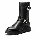 DREAM PAIRS Stivali da Motociclista Trumble da Donna con Zip e Stivali da Combattimento alla Moda Militare Invernali a Met? Polpaccio, Poliuretano Nero, 39.5 EU