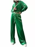 Minetom Tuta Donna Velluto Tute da Ginnastica Invernale 2 Pezzi Felpa con Zip Completi Jogging Sportivi Giacca con Cappuccio e Pantaloni Z1 Verde S