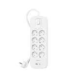 Belkin Multipresa montabile a parete con 8 prese CA protette, cavo di alimentazione da 2 m, LED di stato, porte USB-C e USB-A, ricarica rapida USB-C PD, ciabatta elettrica con protezione fino a 900 J