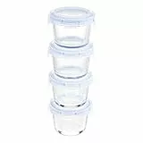 Amazon Basics ABL001 Contenitori in vetro da 150 ml, 4 unità, trasparenti con coperchi blu