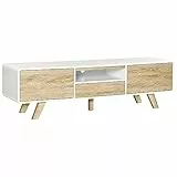 homcom Mobile Porta TV Con Ante e Cassetto, Mobiletto da Salotto per TV fino a 60''in MDF, 160x40x45cm Bianco e Legno
