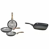 Tognana Great Stone Grigio Set Tre padelle 20+24+28 cm, Alluminio forgiato & Diamantea Grill Quadra, Alluminio, Bronzo