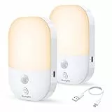 Suright 2 Pezzi Luce Notturna Bambini Ricaricabile Tipo-C, con Sensore di Movimento e 5 Livelli Regolabile Luminosità, LED per Corridoio, Scale, Cucina, Bagno, Bianca Calda