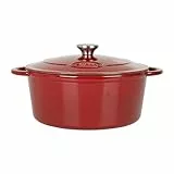 Sitram 714963 - Casseruola rotonda in ghisa smaltata, 7 litri, esterno rosso e interno bianco, tutte le fonti di calore, inclusa l'induzione, ideale per pasti da 6 a 8 persone