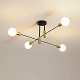 Seamoon Lampadario Sputnik, Plafoniera Soffitto Vintage E27, Lampadari Moderni Angolo Regolabile di 180° per Soggiorno, Camera da Letto, Cucina, Diametro 72cm (Nero + Oro, Senza Lampadina)