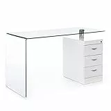 Wink Design Bow Scrivania in Vetro Curvato, Wood/Glass, Trasparente/Bianco, Taglia Unica