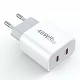 Caricatore da Muro USB C per iPhone, Caricabatterie a Ricarica Rapida da 20W a Due Porte Multiplo PD 3.0 Alimentatore Carica Rapido Power Adapter Per iPhone 14/13/12/11/XS/XS Max/XR/X, iPad, AirPods