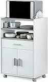 Habitdesign Mobile ausiliario da cucina con ruote, mobile a microonde, armadio con 1 cassetto e 2 porte, finitura bianca Artik e cemento, dimensioni: 59 cm (altezza) x 92 cm (fondo) x 40 cm (fondo)