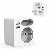 Hoppac Adattatore Spina Inglese, Adattatore Inglese Due Porte Usb Da 2,4 A, Adattatore UK Con Spina Europea e Schuko, Adattatore Di Tipo G Disponibile Nel Regno Unito, Irlanda, Dubai, Maldive