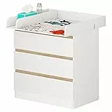 WOLTU Fasciatoio Baby con 3 Cassettoni Cassettiera in Legno per Cameretta Interni Bianco Unisex WT002+WT003