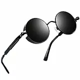 Joopin Occhiali da Sole Uomo Donna Rotondi Polarizzate Retro Vintage Steampunk Metallo Tondi Occhiali da Sole UV400 Protezione (Lenti Nero)