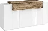 Dmora Bianco Lucido e Pero Credenza Moderna, Madia di Design a 4 Ante, Made in Italy, Mobile Porta TV, Buffet da Soggiorno, cm 140x45h86, Colore
