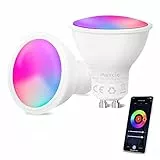 Maxcio Lampadina LED GU10 Intelligente, Lampadine Smart GU10 WiFi/Bluetooth 5W=50W 500LM Dimmerabile RGB+Bianco Fredda/Caldo lavorare con Alexa/Google Assistant, Controllo Vocale, 2 Pezzi