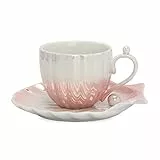 ZOEDT Tazza da tè in Ceramica Pearl Shell, Tazza da tè/Tazza da caffè in Porcellana fine da 8 Once, Set di Tazze da caffè e piattino, Forma Creativa, per caffè Moka, Bevande al caffè, Latte e tè